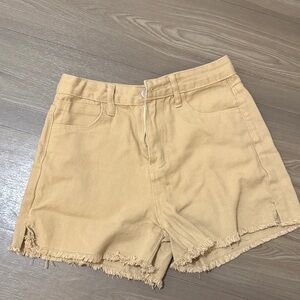 High Waist Tan Frayed Hem Shorts